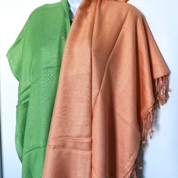 Lot of 2 Women's Shawls Green/Orange Large Wrap - Picture 6 of 14